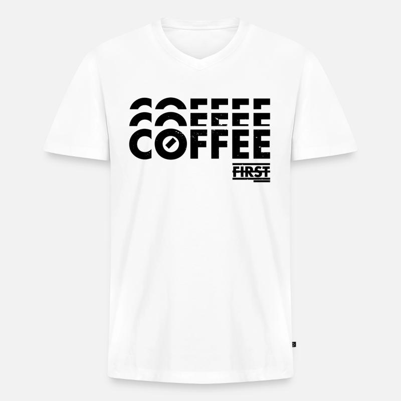 Coffee First - Männer Premium Bio T-Shirt mit V-Ausschnitt - Weiß