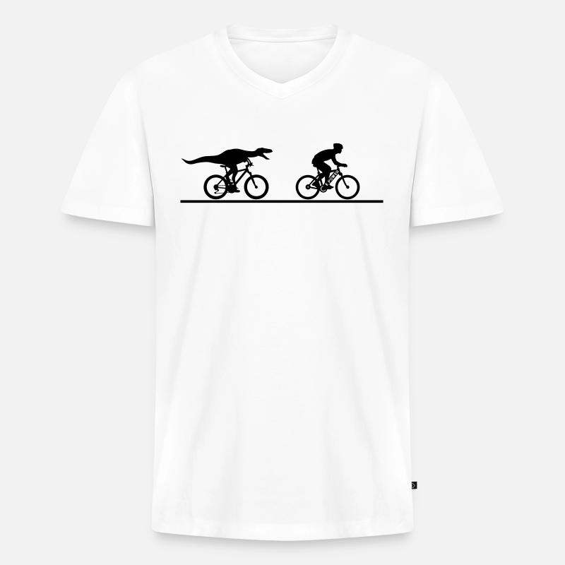 E Biker versus Velociraptor - Männer Premium Bio T-Shirt mit V-Ausschnitt - Weiß