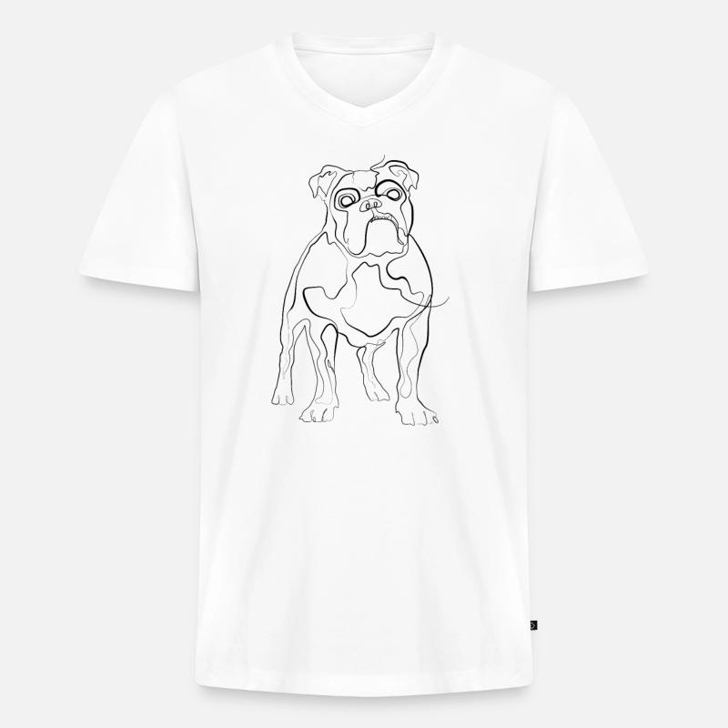 Bulldogge - one line drawing - Männer Premium Bio T-Shirt mit V-Ausschnitt - Weiß