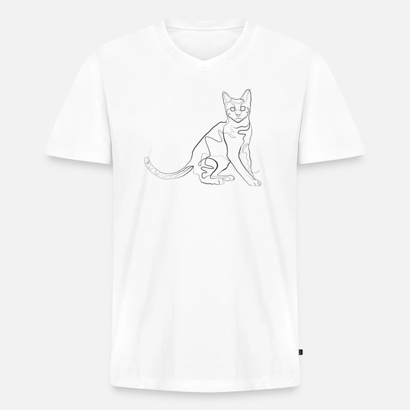 Katze - one line drawing - Männer Premium Bio T-Shirt mit V-Ausschnitt - Weiß