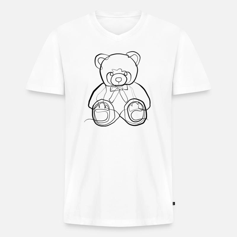 Teddybär - one line drawing - Männer Premium Bio T-Shirt mit V-Ausschnitt - Weiß
