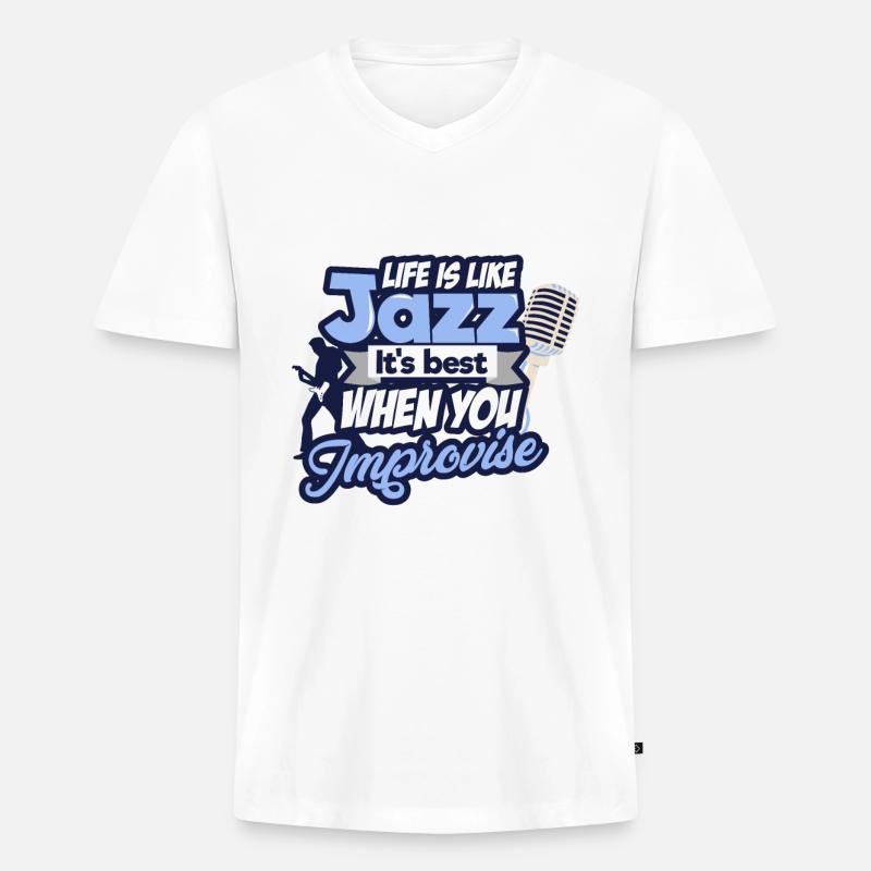 Jazz - Männer Premium Bio T-Shirt mit V-Ausschnitt - Weiß
