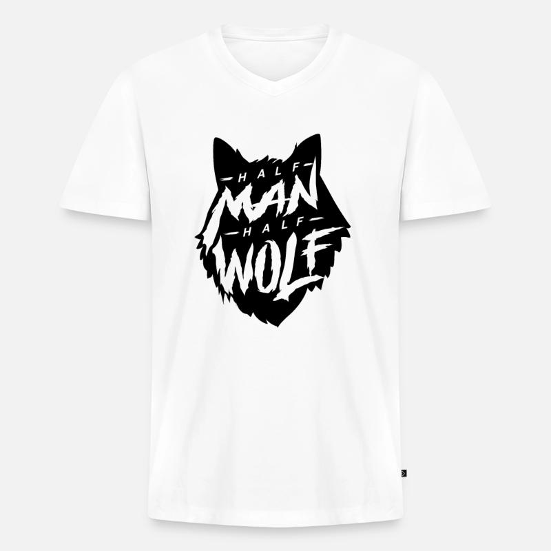 Wolf - Männer Premium Bio T-Shirt mit V-Ausschnitt - Weiß