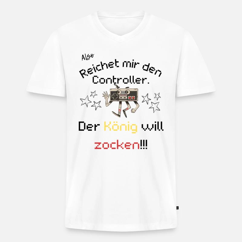 Der König will zocken - Männer Premium Bio T-Shirt mit V-Ausschnitt - Weiß