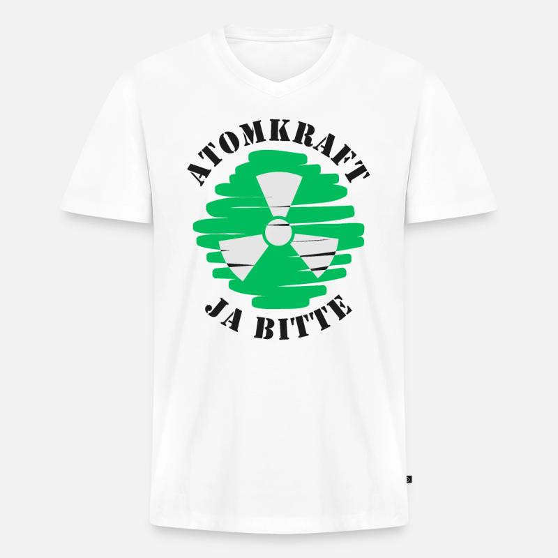 Atomkraft, Ja bitte, Kernenergie - Männer Premium Bio T-Shirt mit V-Ausschnitt - Weiß