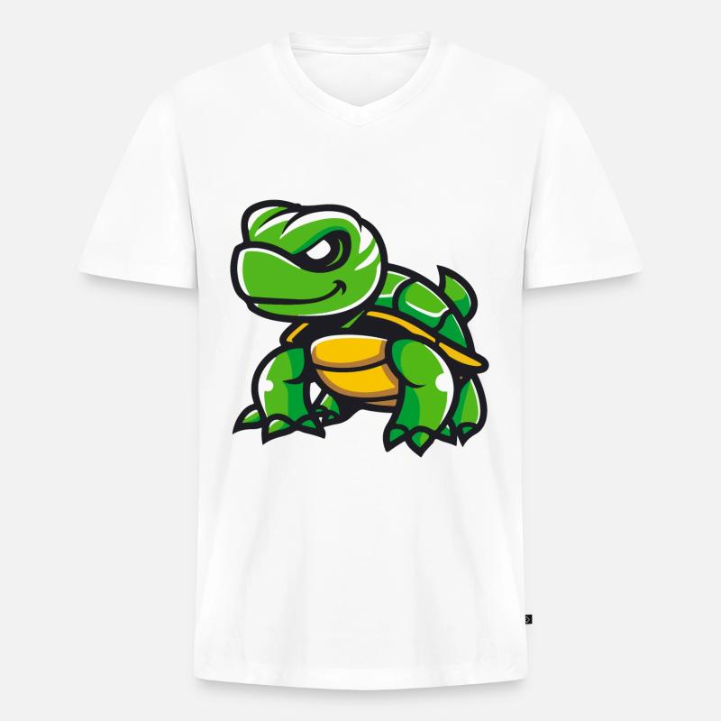 Schildkröte Comic - Männer Premium Bio T-Shirt mit V-Ausschnitt - Weiß