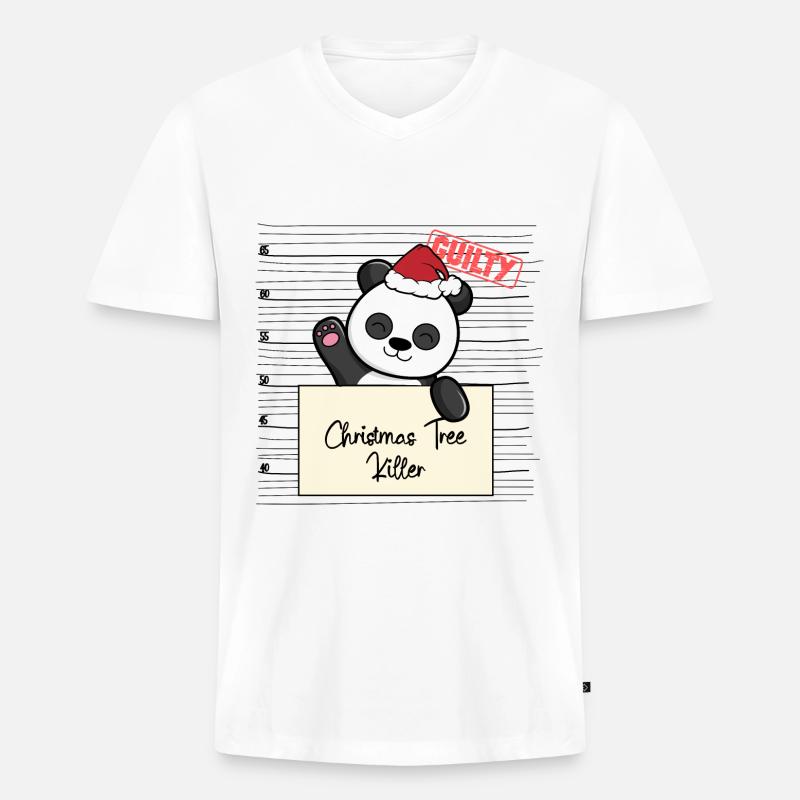 Weihnachtsbaum Umschubser Panda - Männer Premium Bio T-Shirt mit V-Ausschnitt - Weiß