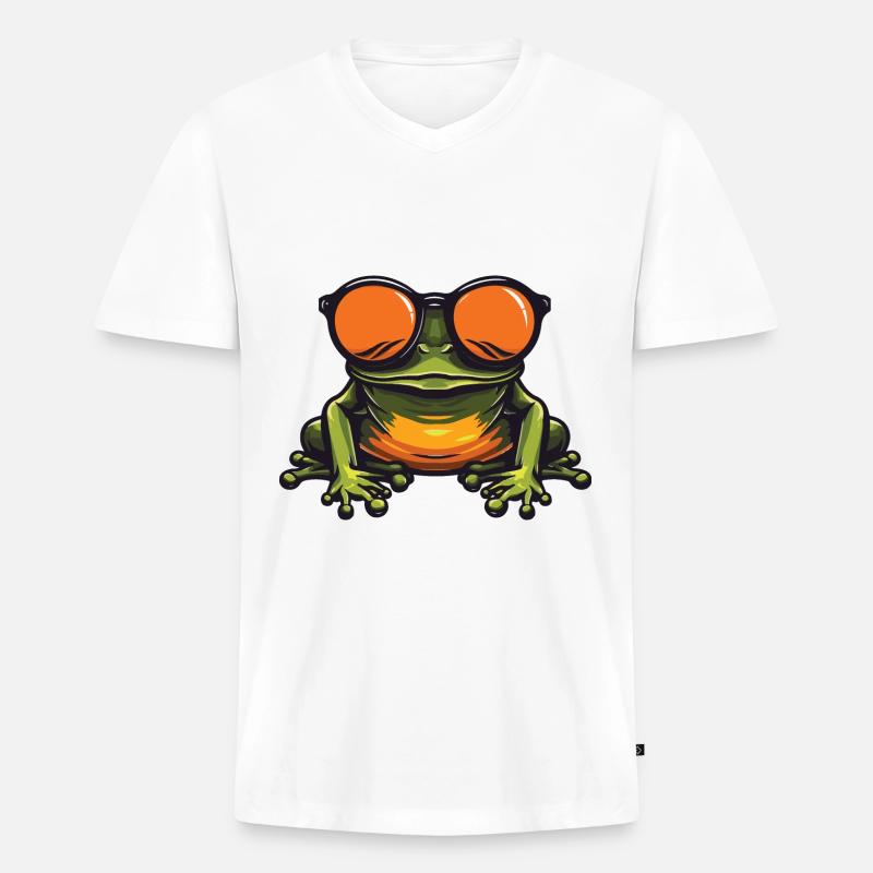 Frosch Lustig Cool - Männer Premium Bio T-Shirt mit V-Ausschnitt - Weiß