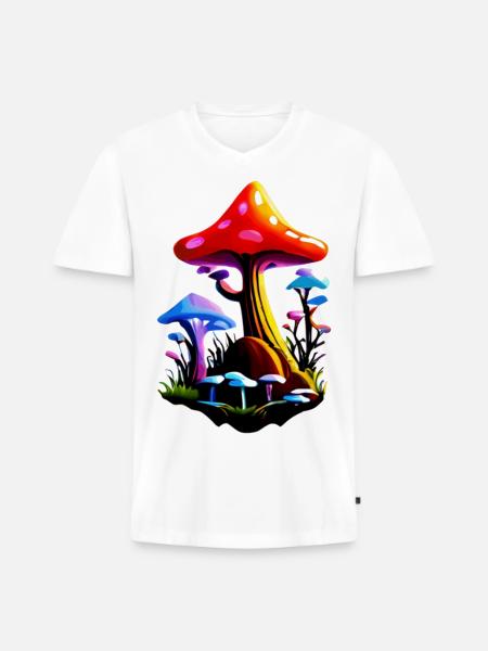 Die Welt der Pilze - Männer Premium Bio T-Shirt mit V-Ausschnitt - Weiß