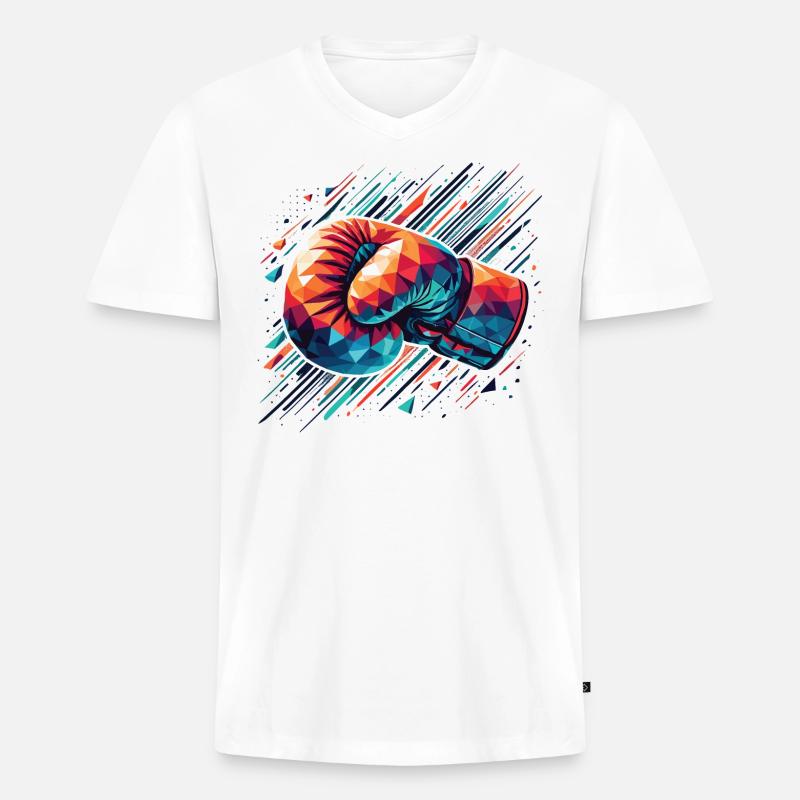 bunter Boxhandschuh Polygon Style - Männer Premium Bio T-Shirt mit V-Ausschnitt - Weiß