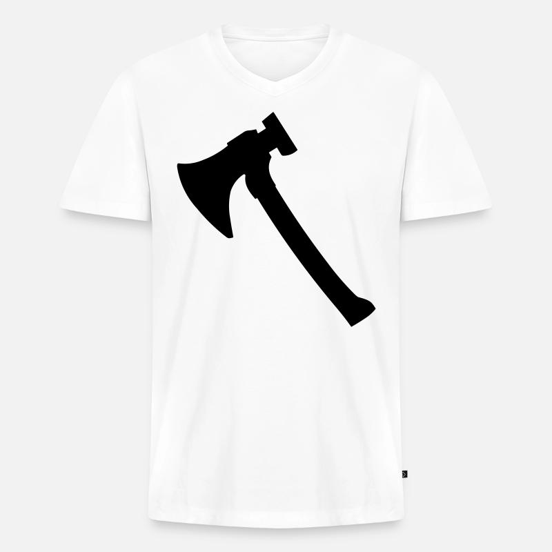 Axt - Männer Premium Bio T-Shirt mit V-Ausschnitt - Weiß