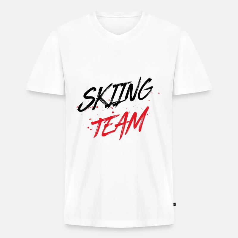 Skiing Team - Männer Premium Bio T-Shirt mit V-Ausschnitt - Weiß