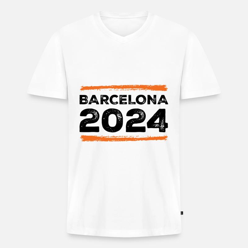 Barcelona 2024 Spruch - Männer Premium Bio T-Shirt mit V-Ausschnitt - Weiß