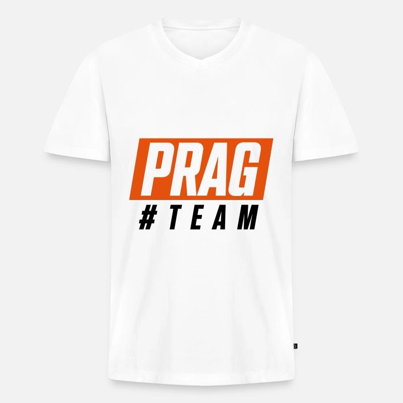 Prag team - Männer Premium Bio T-Shirt mit V-Ausschnitt - Weiß
