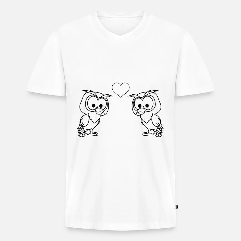 Eule Comic Paar liebe - Männer Premium Bio T-Shirt mit V-Ausschnitt - Weiß
