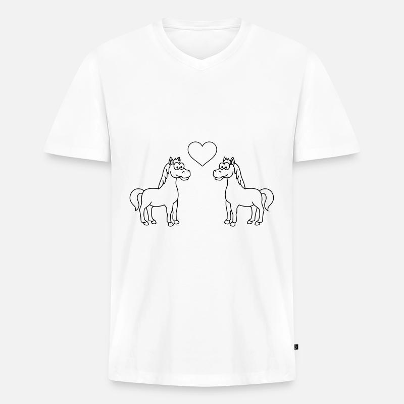Pferd Comic Tier Paar Liebe - Männer Premium Bio T-Shirt mit V-Ausschnitt - Weiß