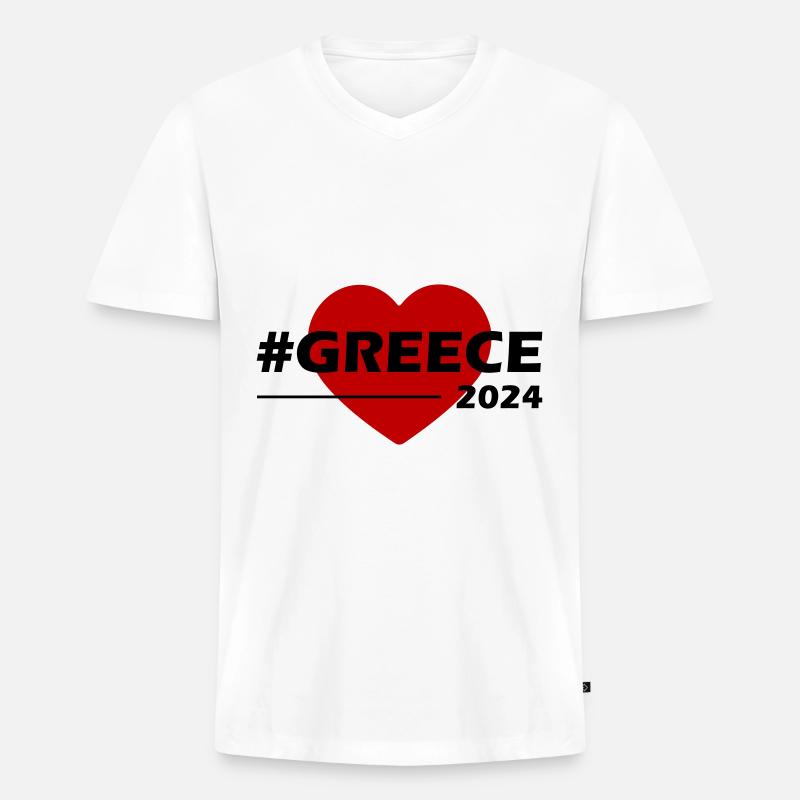 Greece 2024 Herz Liebe - Männer Premium Bio T-Shirt mit V-Ausschnitt - Weiß