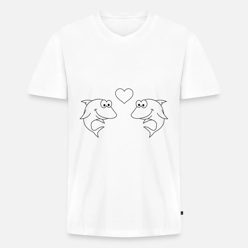 Hai Comic Paar Liebe - Männer Premium Bio T-Shirt mit V-Ausschnitt - Weiß