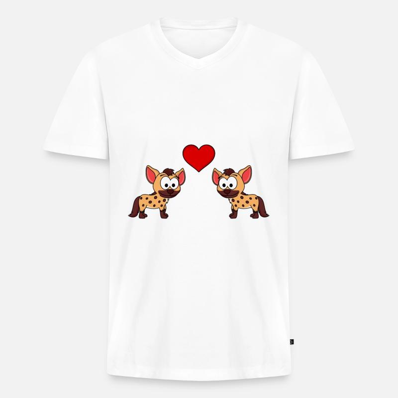 Hyäne Comic Paar liebe - Männer Premium Bio T-Shirt mit V-Ausschnitt - Weiß