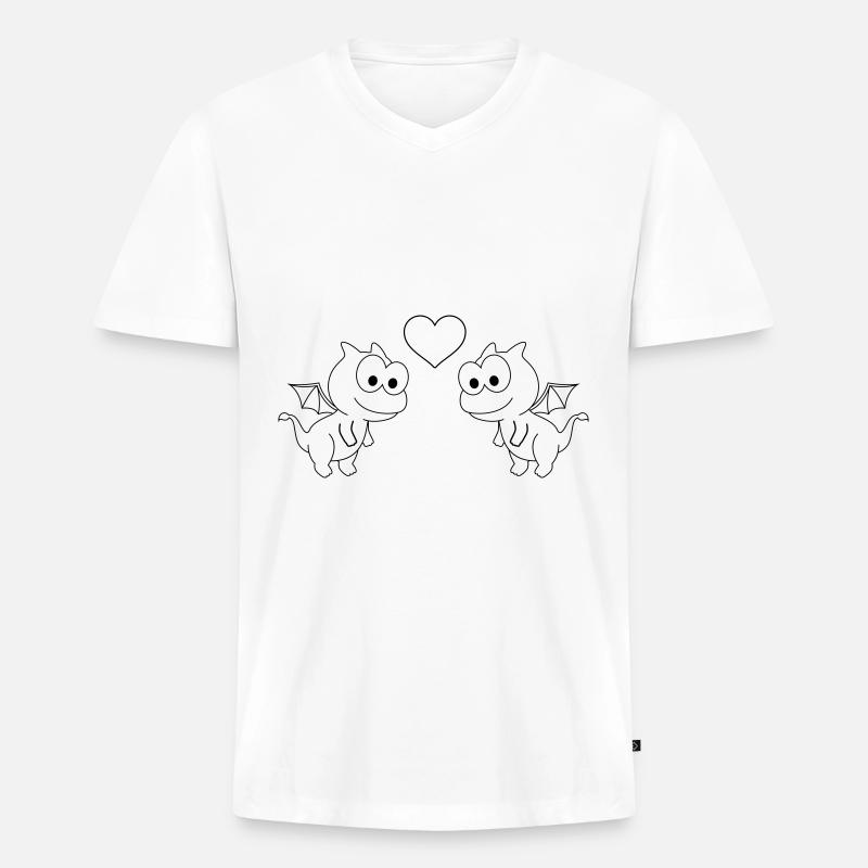 Drache Comic Paar liebe - Männer Premium Bio T-Shirt mit V-Ausschnitt - Weiß