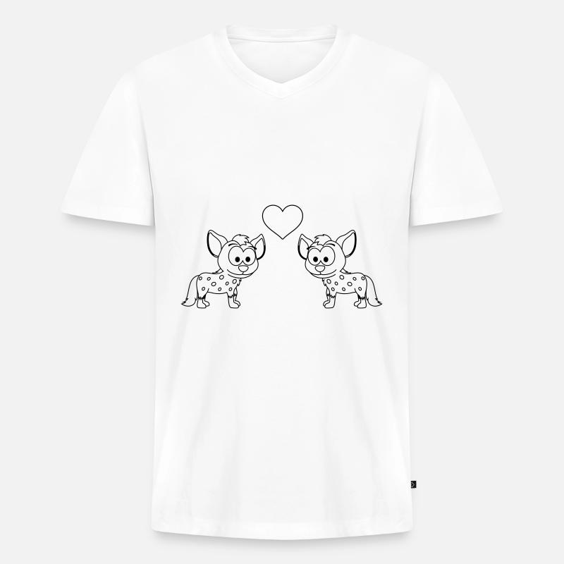 Hyäne Comic Paar liebe - Männer Premium Bio T-Shirt mit V-Ausschnitt - Weiß