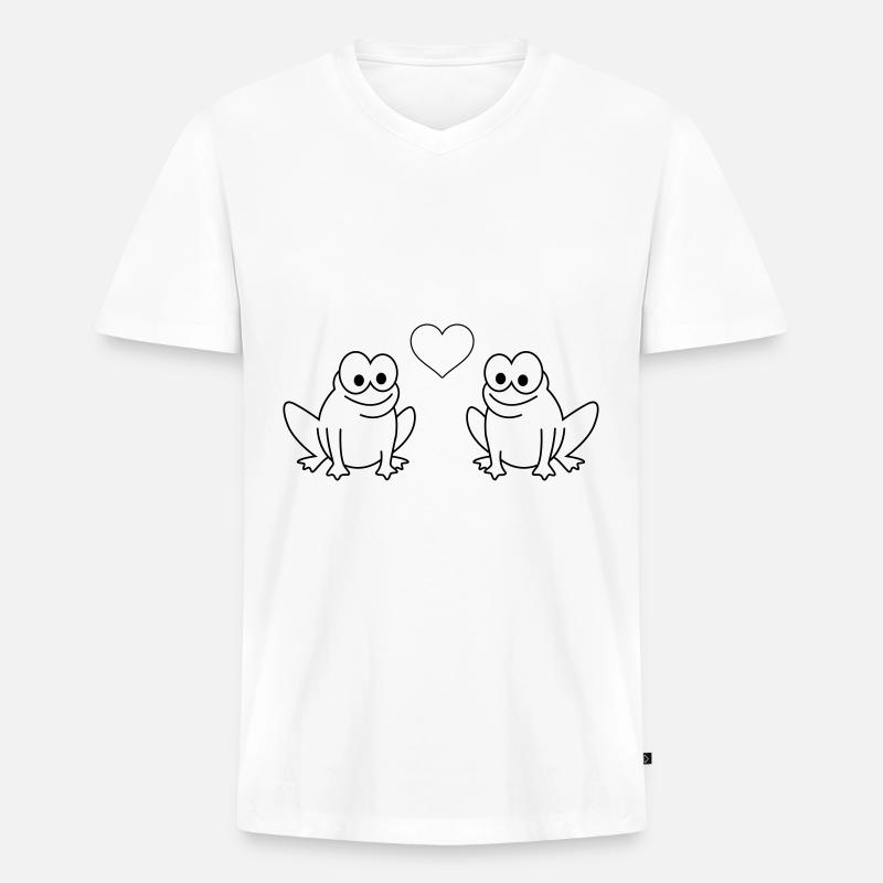 Frosch Comic Paar liebe - Männer Premium Bio T-Shirt mit V-Ausschnitt - Weiß