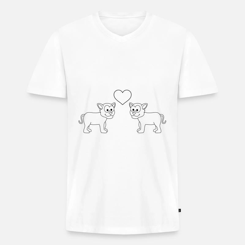 Panther Comic Paar liebe - Männer Premium Bio T-Shirt mit V-Ausschnitt - Weiß