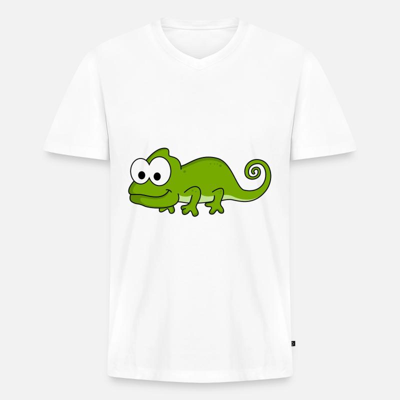 Chamäleon Comic Tier - Männer Premium Bio T-Shirt mit V-Ausschnitt - Weiß