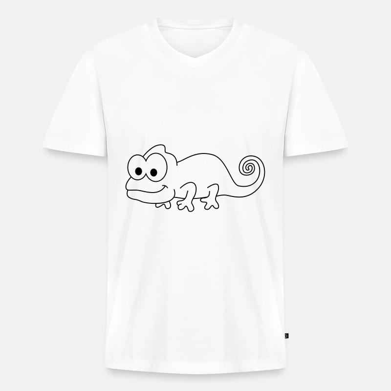 Chamäleon Comic Tier - Männer Premium Bio T-Shirt mit V-Ausschnitt - Weiß