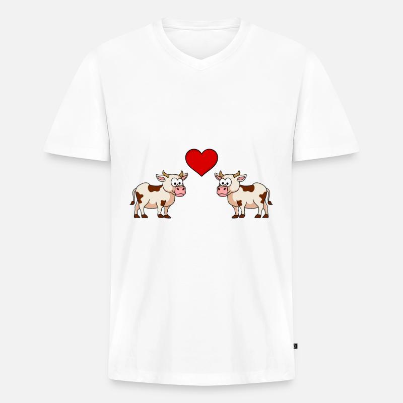 Kuh Comic Paar Liebe - Männer Premium Bio T-Shirt mit V-Ausschnitt - Weiß