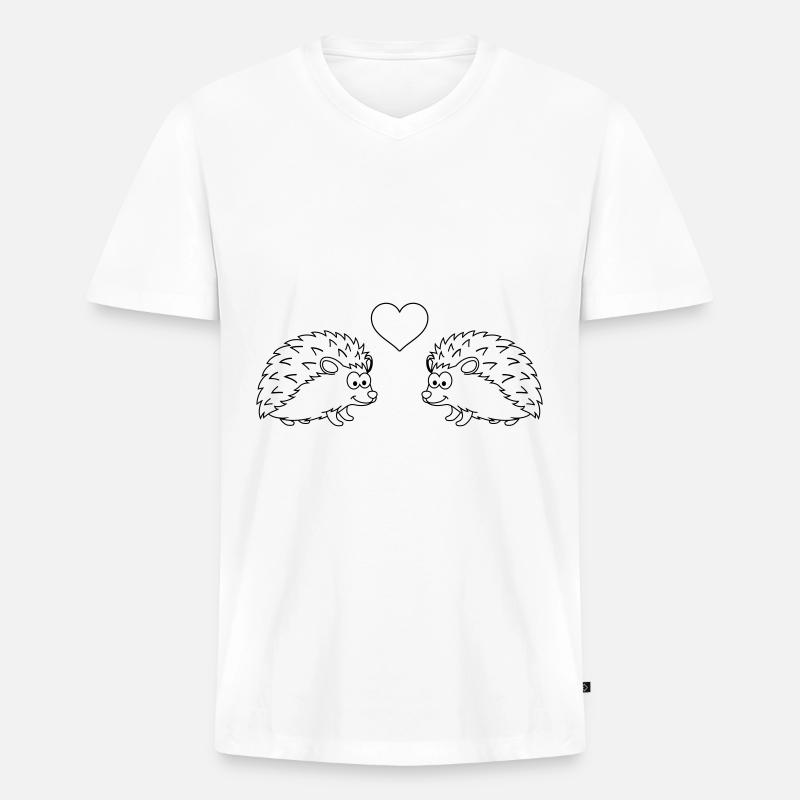 Igel Comic Paar Liebe - Männer Premium Bio T-Shirt mit V-Ausschnitt - Weiß