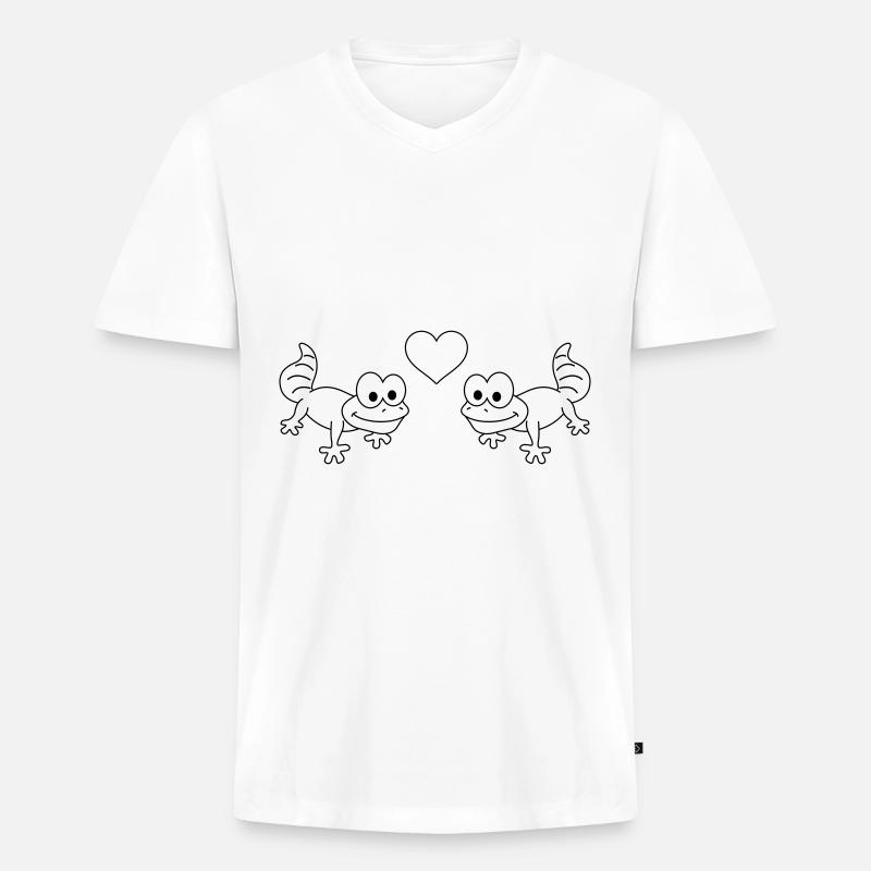 Gecko Comic Paar liebe - Männer Premium Bio T-Shirt mit V-Ausschnitt - Weiß
