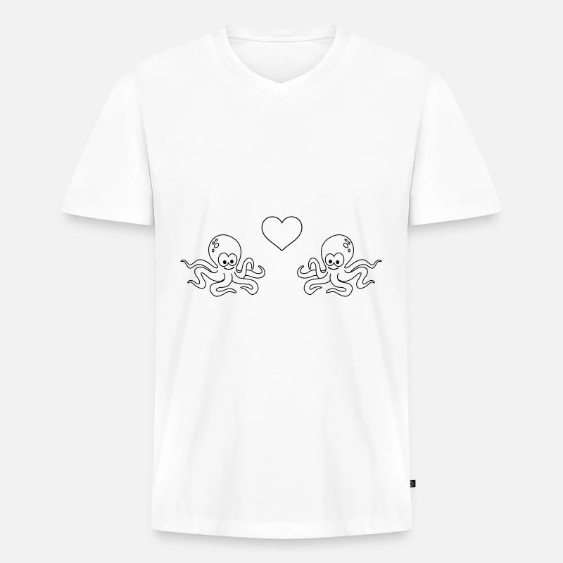 Krake Comic Paar liebe - Männer Premium Bio T-Shirt mit V-Ausschnitt - Weiß