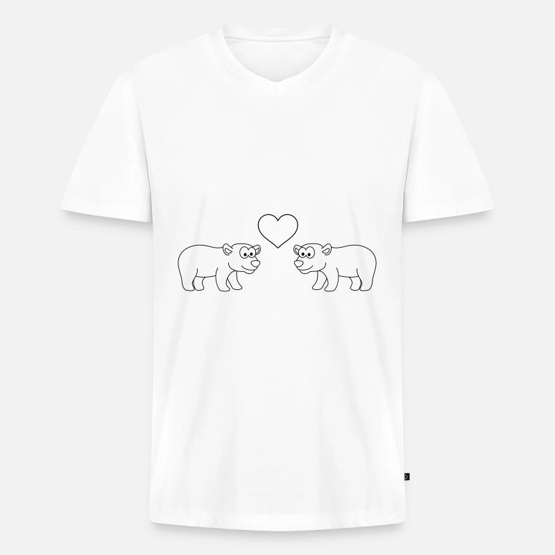 Eisbär Comic Paar liebe - Männer Premium Bio T-Shirt mit V-Ausschnitt - Weiß