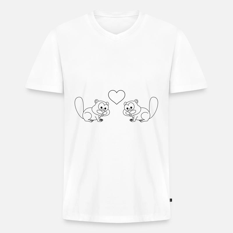 Biber Comic Paar liebe - Männer Premium Bio T-Shirt mit V-Ausschnitt - Weiß
