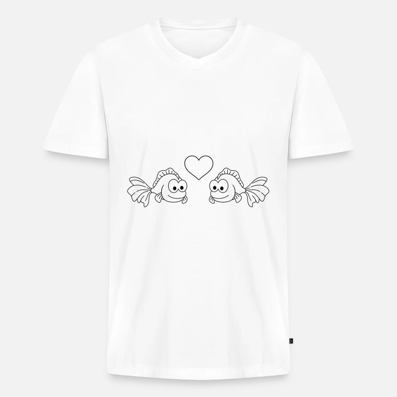 Goldfisch Comic Paar liebe - Männer Premium Bio T-Shirt mit V-Ausschnitt - Weiß