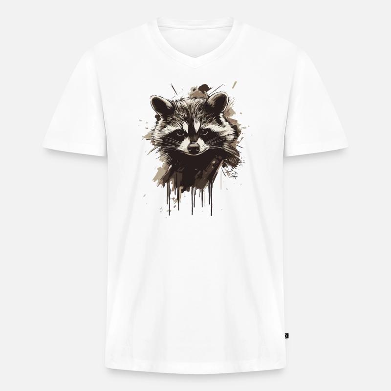 Waschbär - Männer Premium Bio T-Shirt mit V-Ausschnitt - Weiß