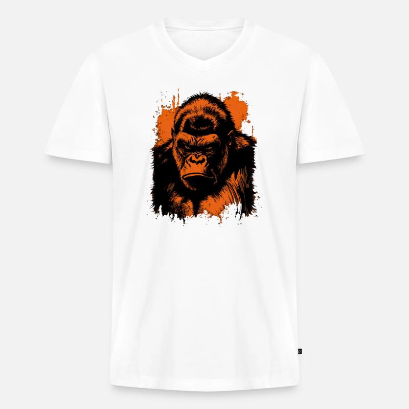 Gorilla - Männer Premium Bio T-Shirt mit V-Ausschnitt - Weiß
