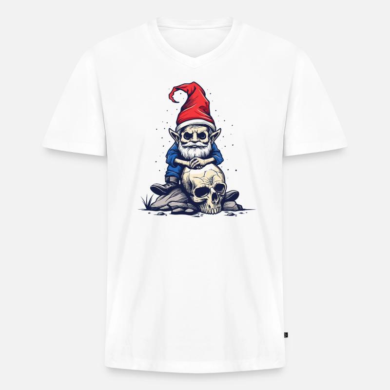 Zombie Gartenzwerg - Männer Premium Bio T-Shirt mit V-Ausschnitt - Weiß