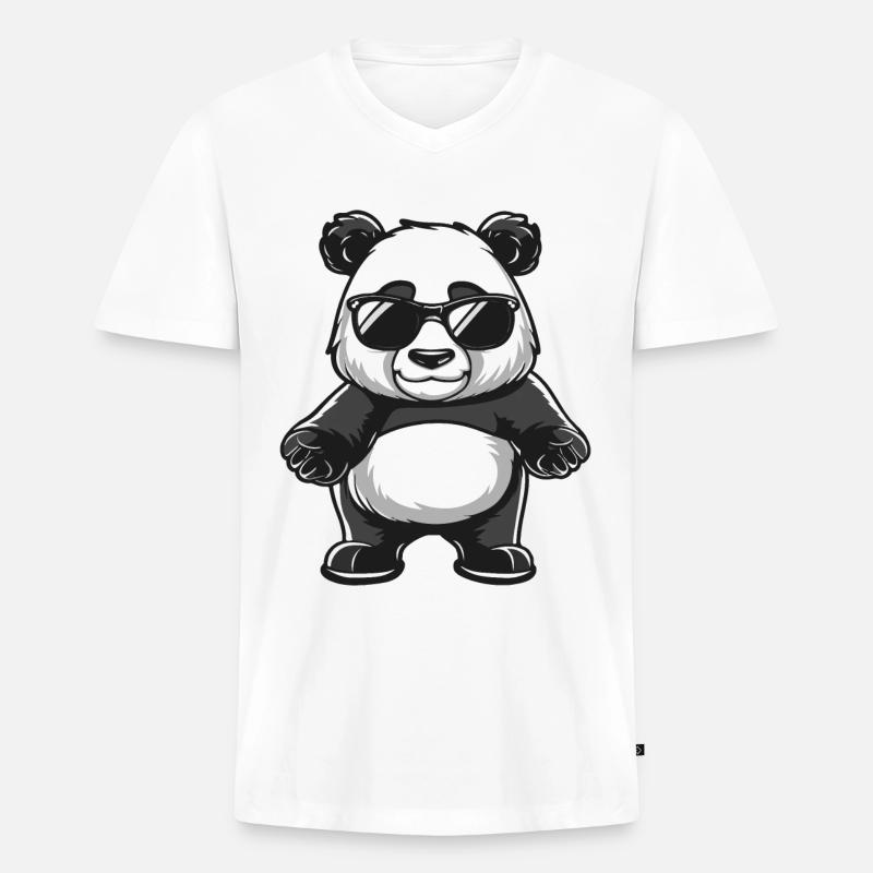 Panda Tier - Männer Premium Bio T-Shirt mit V-Ausschnitt - Weiß
