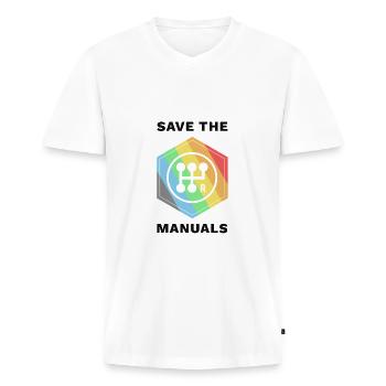 Save the manuals - Drift Motorsport T-Shirt - T-shirt encolure en V Premium bio Homme - blanc - Devant - Nico (187cm)