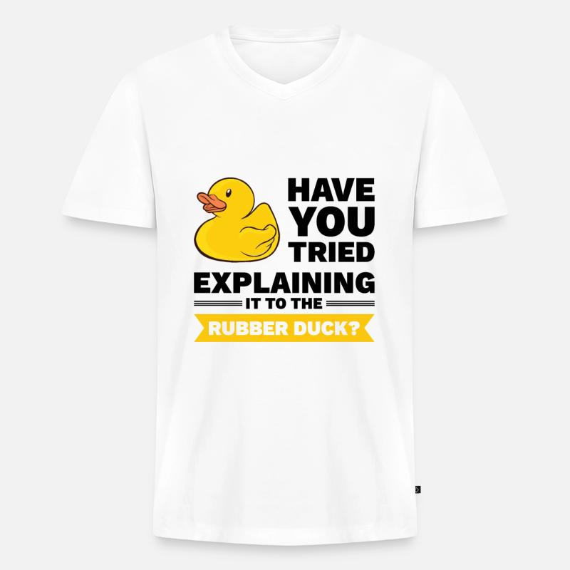 Programmierer Gummiente Debug - Männer Premium Bio T-Shirt mit V-Ausschnitt - Weiß