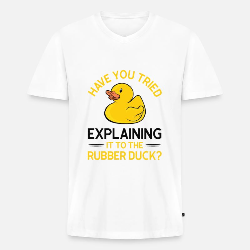 Programmierer Gummiente Debug - Männer Premium Bio T-Shirt mit V-Ausschnitt - Weiß
