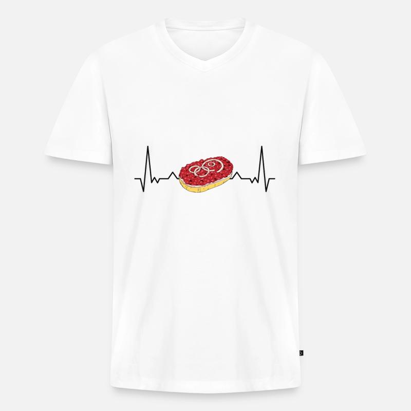 Mett Mettbrötchen Hackfleisch Hackepeter Brötchen - Männer Premium Bio T-Shirt mit V-Ausschnitt - Weiß