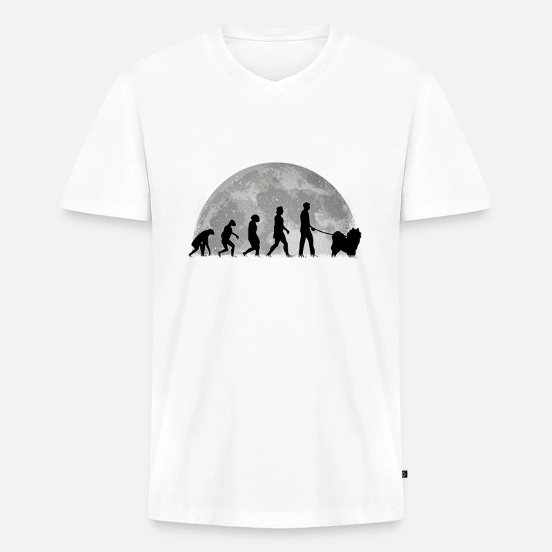 Samojede Evolution Mond Schlittenhund Samojeden - Männer Premium Bio T-Shirt mit V-Ausschnitt - Weiß