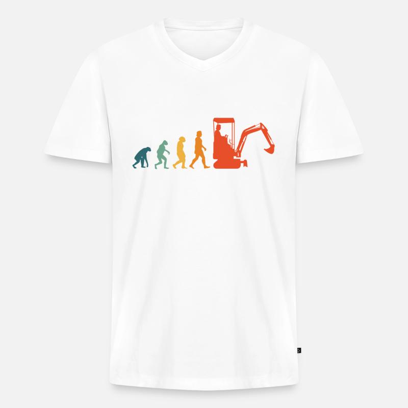 Baggerführer Evolution Retro Bagger Baggerfahrer - Männer Premium Bio T-Shirt mit V-Ausschnitt - Weiß