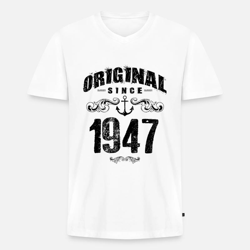 1947 original since - Männer Premium Bio T-Shirt mit V-Ausschnitt - Weiß