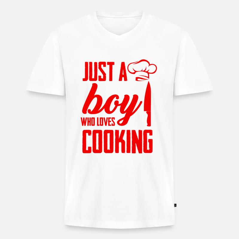 junge liebt kochen - Männer Premium Bio T-Shirt mit V-Ausschnitt - Weiß
