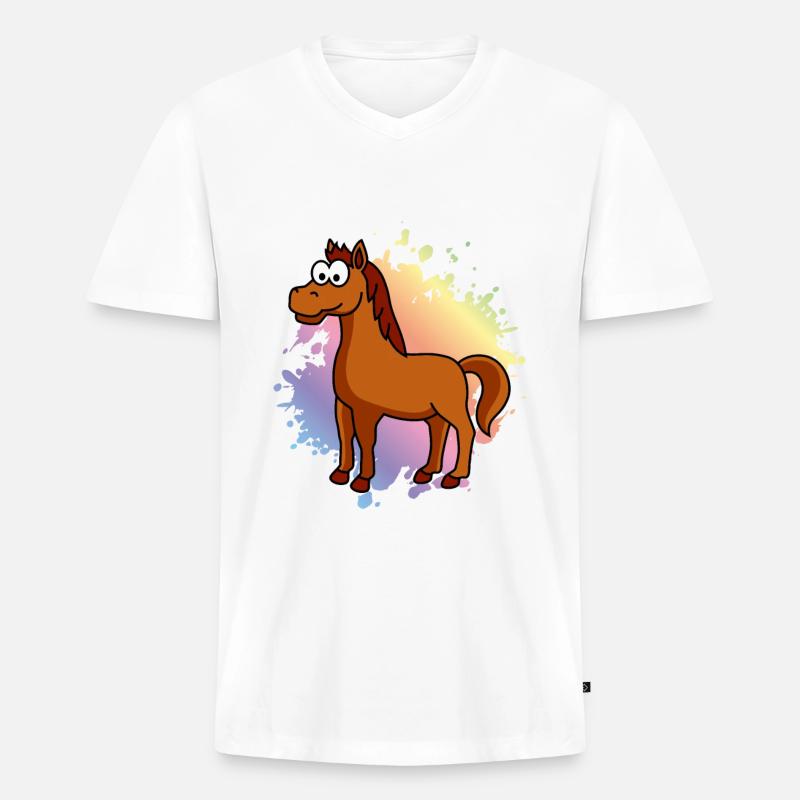 Pferd Comic Tier - Männer Premium Bio T-Shirt mit V-Ausschnitt - Weiß