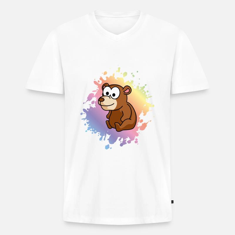 Bär Comic - Männer Premium Bio T-Shirt mit V-Ausschnitt - Weiß